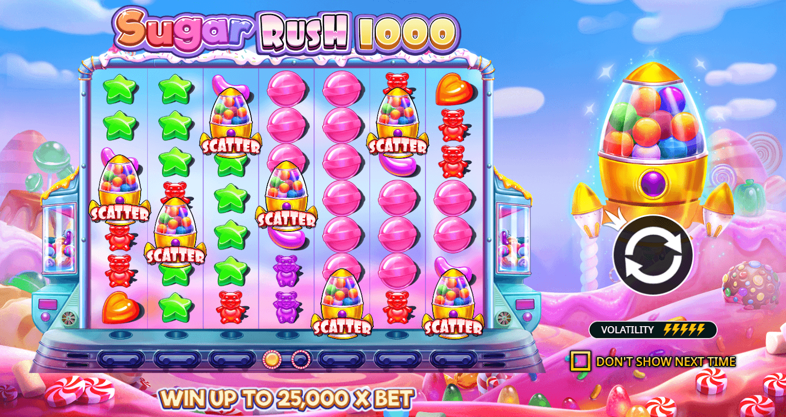 Sugar Rush слот — режим бесплатных вращений Free Spins с множителями